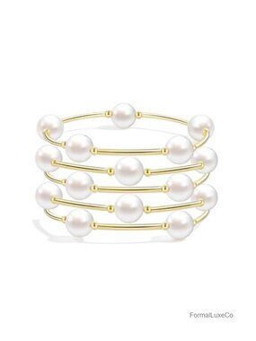 10mm Crystal Pearl Blessing Bracelet Gold Plated Copper Tubes Elastic Stretch